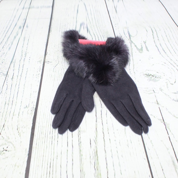 NEW Roberta Di Camerino Fur Trim Gloves Blue Black - Picture 4 of 8